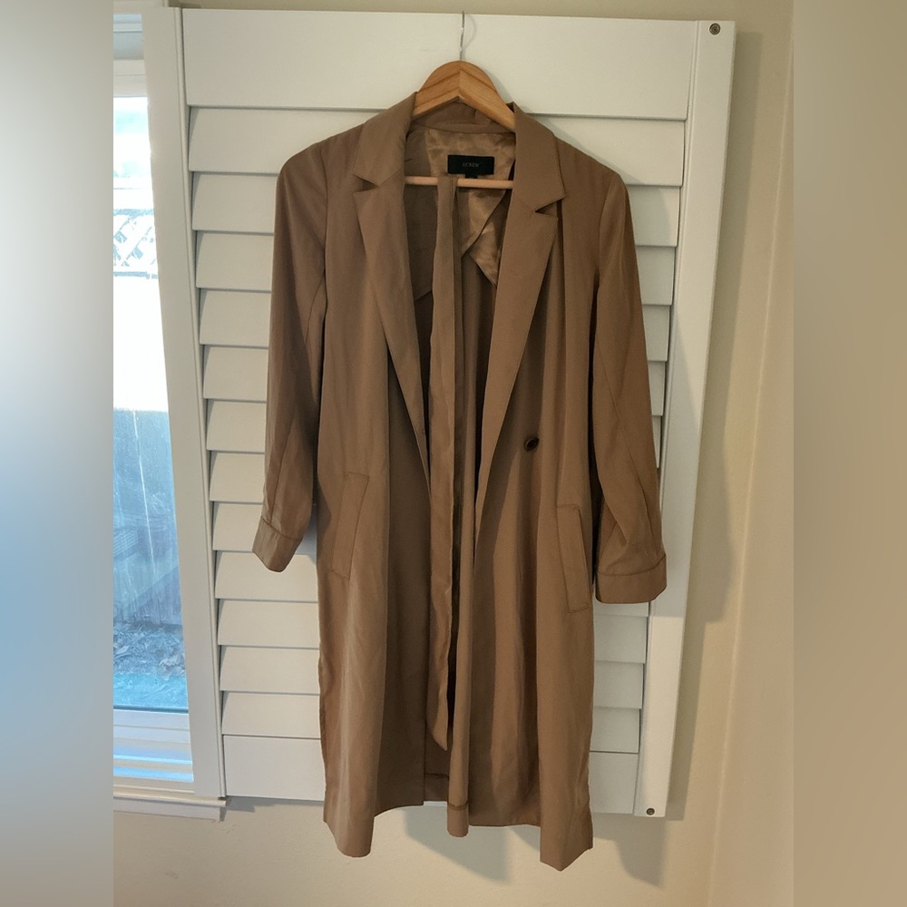 J Crew Long Tie Waist Camel Trench Size Petite Medium